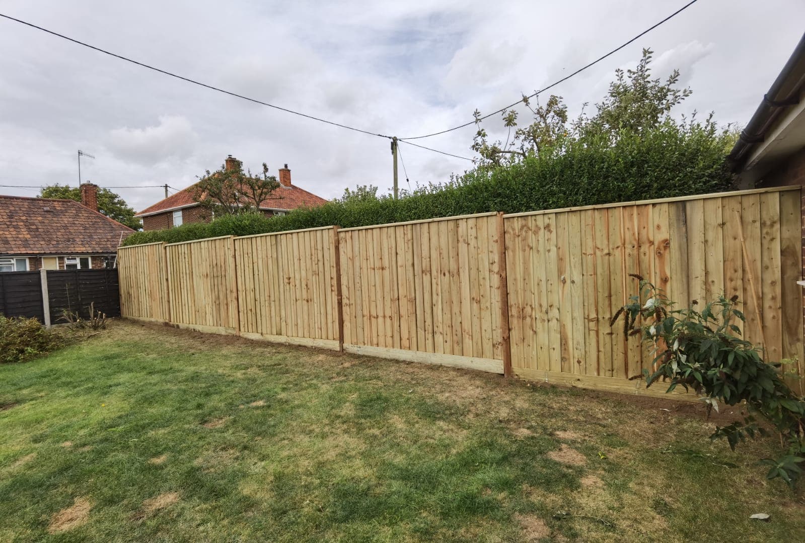 Fencing & gates Suffolk — Newly installed wooden fence panels dominating the garden landscape composition.