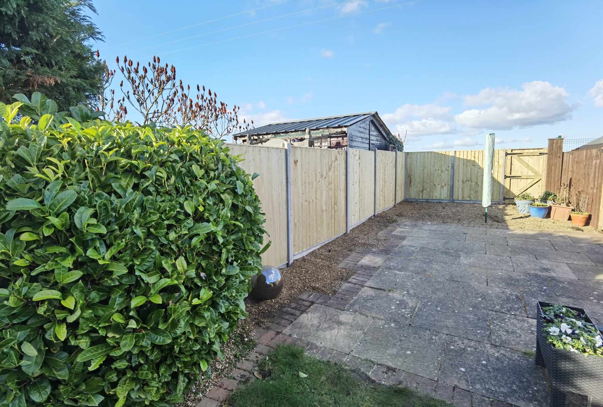 Fencing & gates Suffolk — Wooden fence panels are the dominant feature in this garden enclosure view