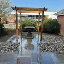 Garden landscaping project Suffolk — Complete garden transformation with patio, pergola, landscaping, and modern design