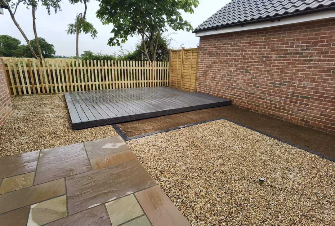 Garden landscaping project Suffolk — Complete finished garden space with multiple hardscaping elements and features